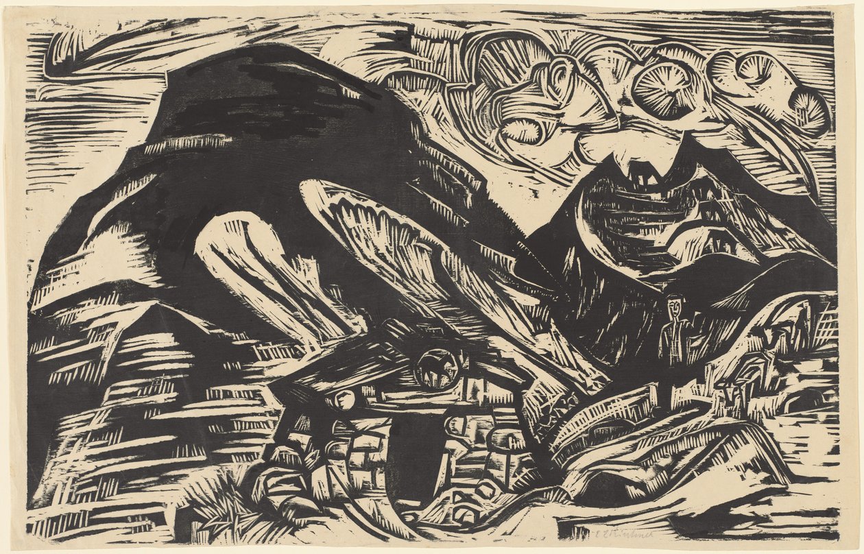 Bergen met een Berghut door Ernst Ludwig Kirchner