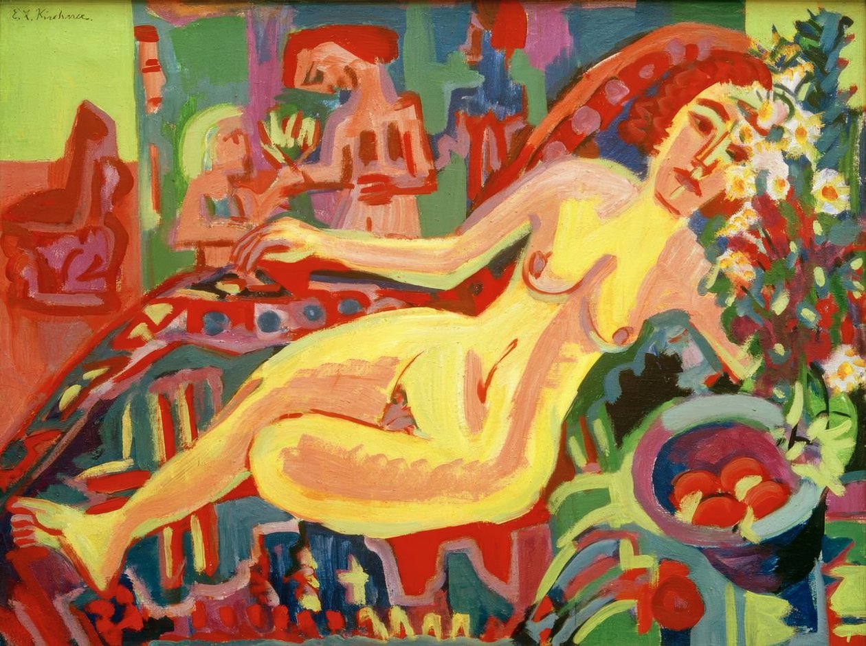 Naakt meisje op divan door Ernst Ludwig Kirchner