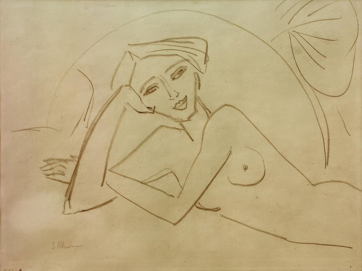 Naakt liggend meisje door Ernst Ludwig Kirchner
