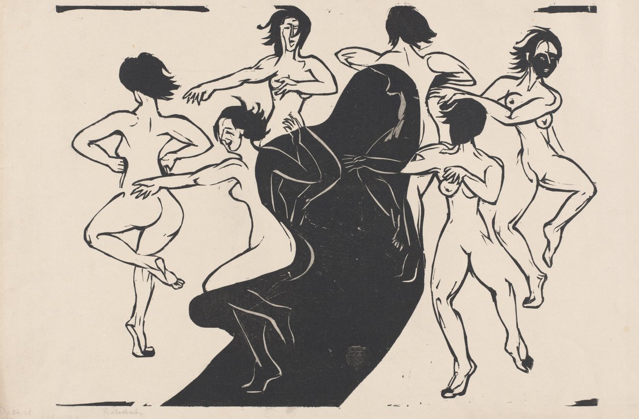 Naakten die rond een schaduw dansen door Ernst Ludwig Kirchner