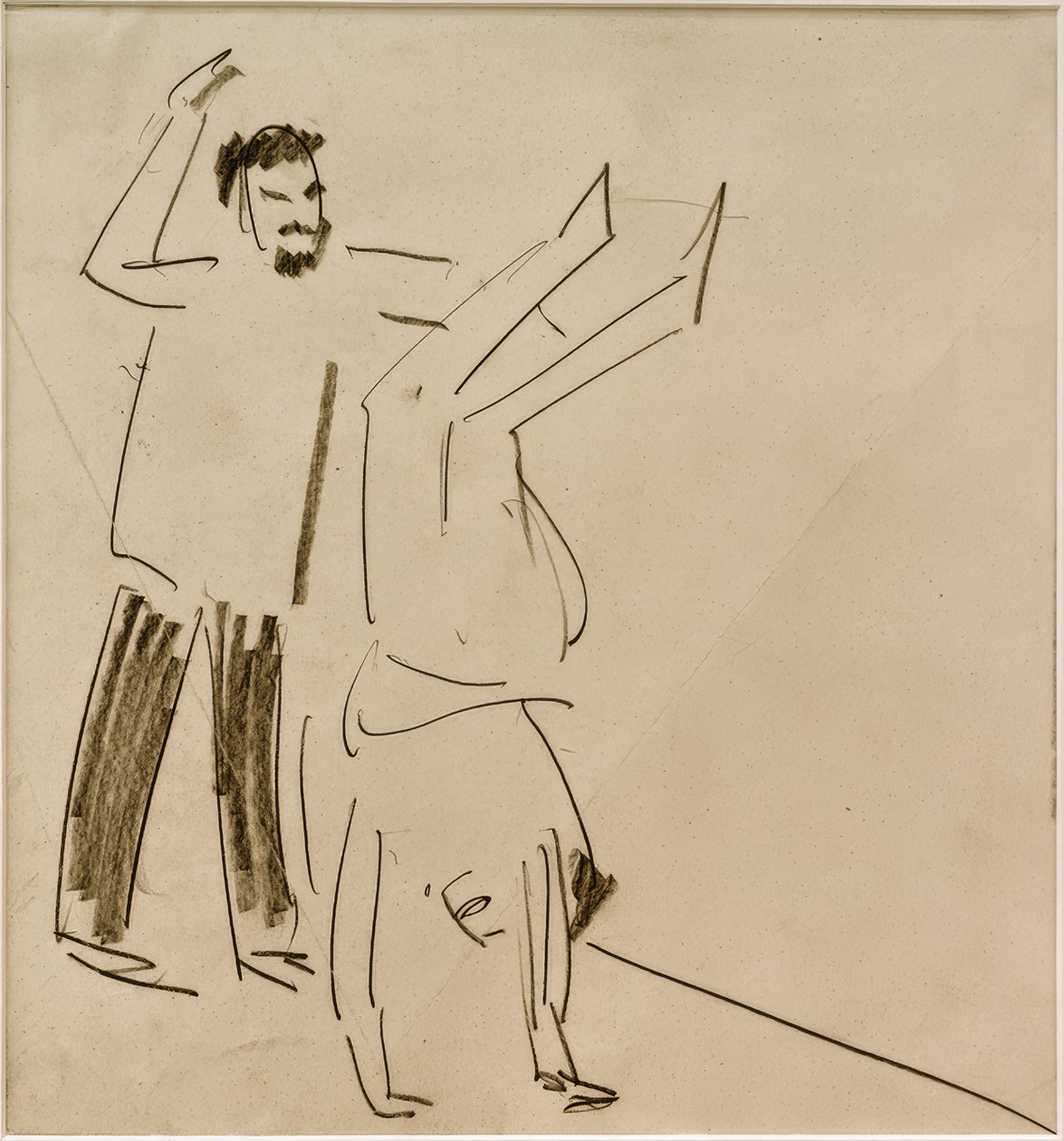 Zonder titel (Man met meisje in handstand) door Ernst Ludwig Kirchner