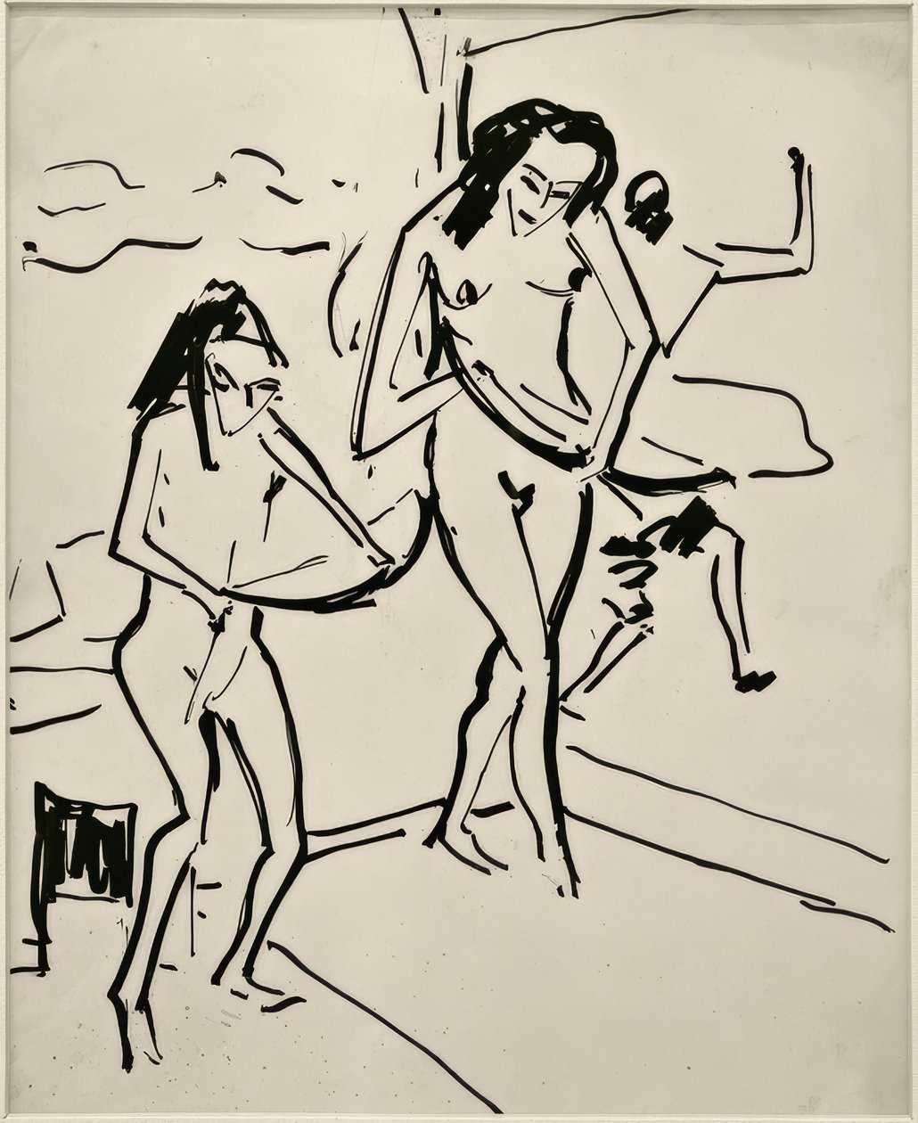 Zonder titel (Marcella en Senta met boog) door Ernst Ludwig Kirchner