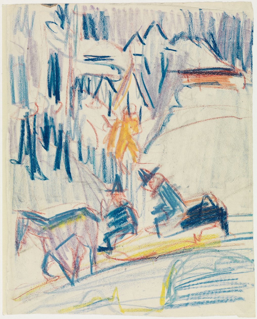 Paardenslee met twee mannen in het hooggebergte door Ernst Ludwig Kirchner
