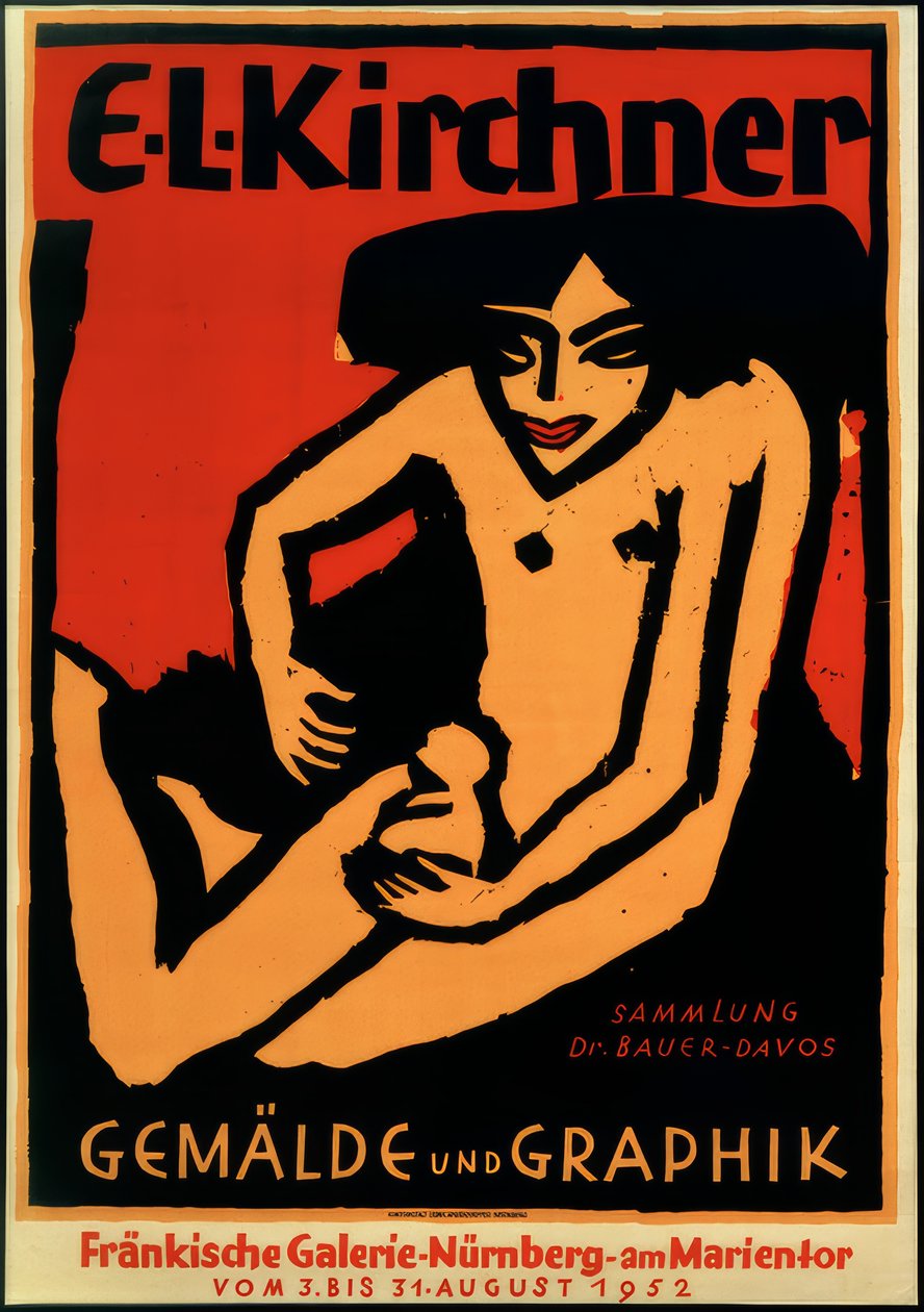Poster voor de tentoonstelling E.L.K., Fränkische Galerie, Neurenberg, 1952 door Ernst Ludwig Kirchner