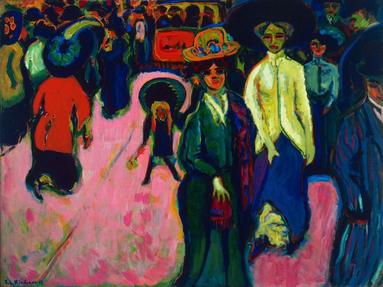 Straat, Dresden (Duitsland). Schilderij van Ernst Ludwig Kirchner, olie op doek door Ernst Ludwig Kirchner