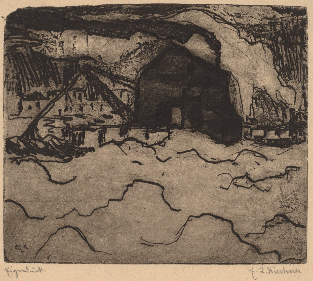 Zandbaggeraars op de Elbe door Ernst Ludwig Kirchner