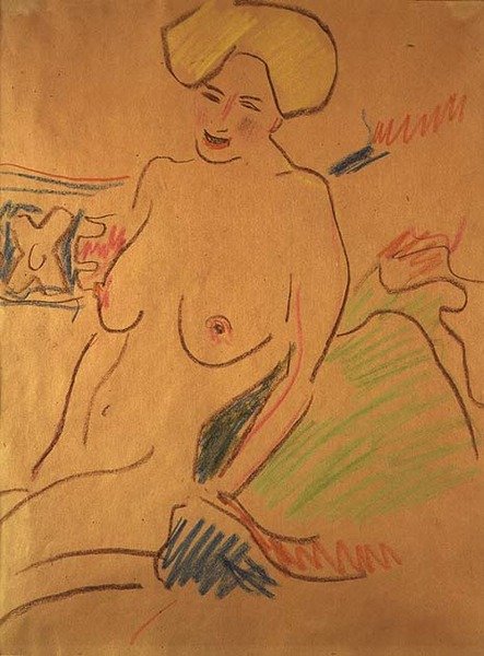 Zittende naakt door Ernst Ludwig Kirchner