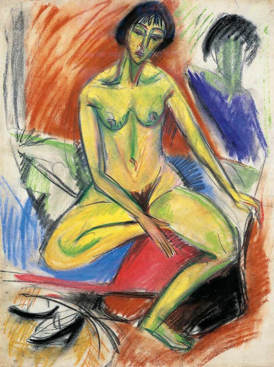 Zittende vrouwelijke naakt door Ernst Ludwig Kirchner