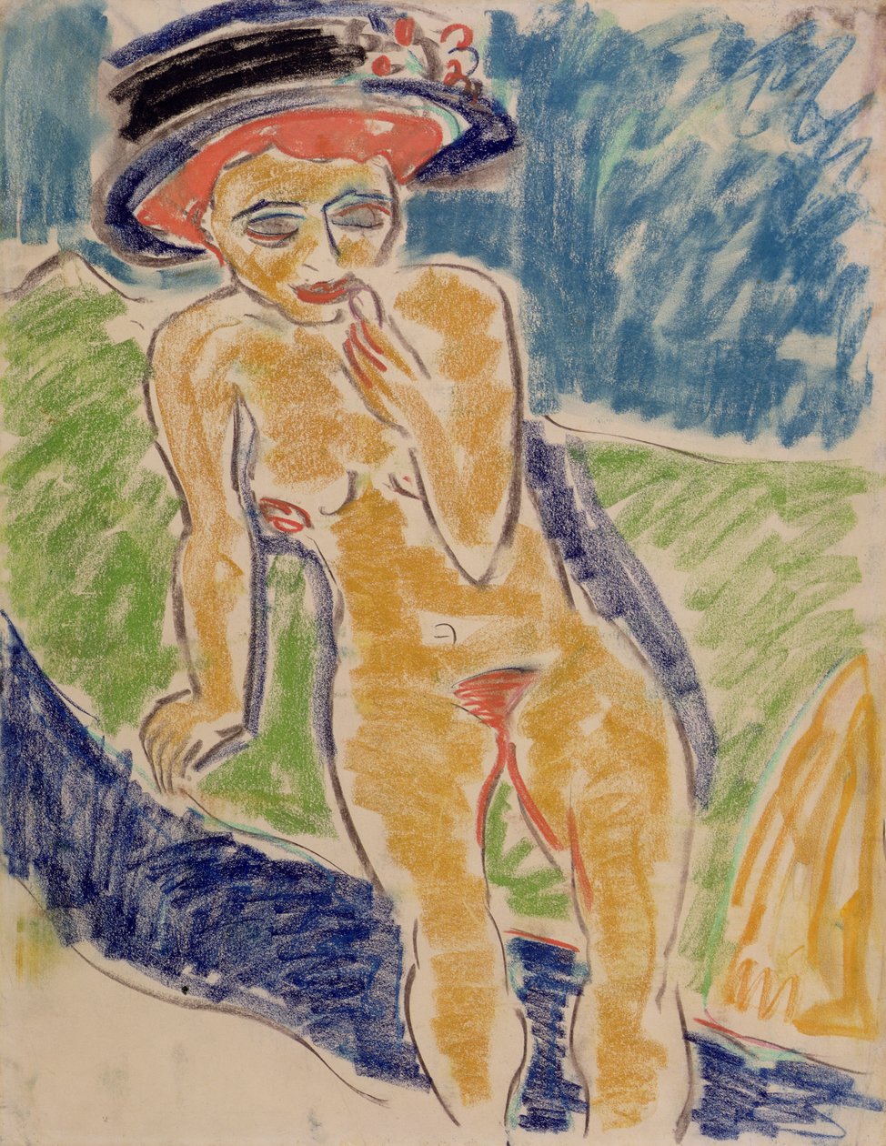 Zittende vrouwelijke naakt door Ernst Ludwig Kirchner