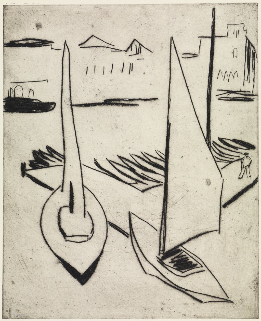 Zeilboothaven aan de Alster, Hamburg / Straat met obelisken, Dresden door Ernst Ludwig Kirchner