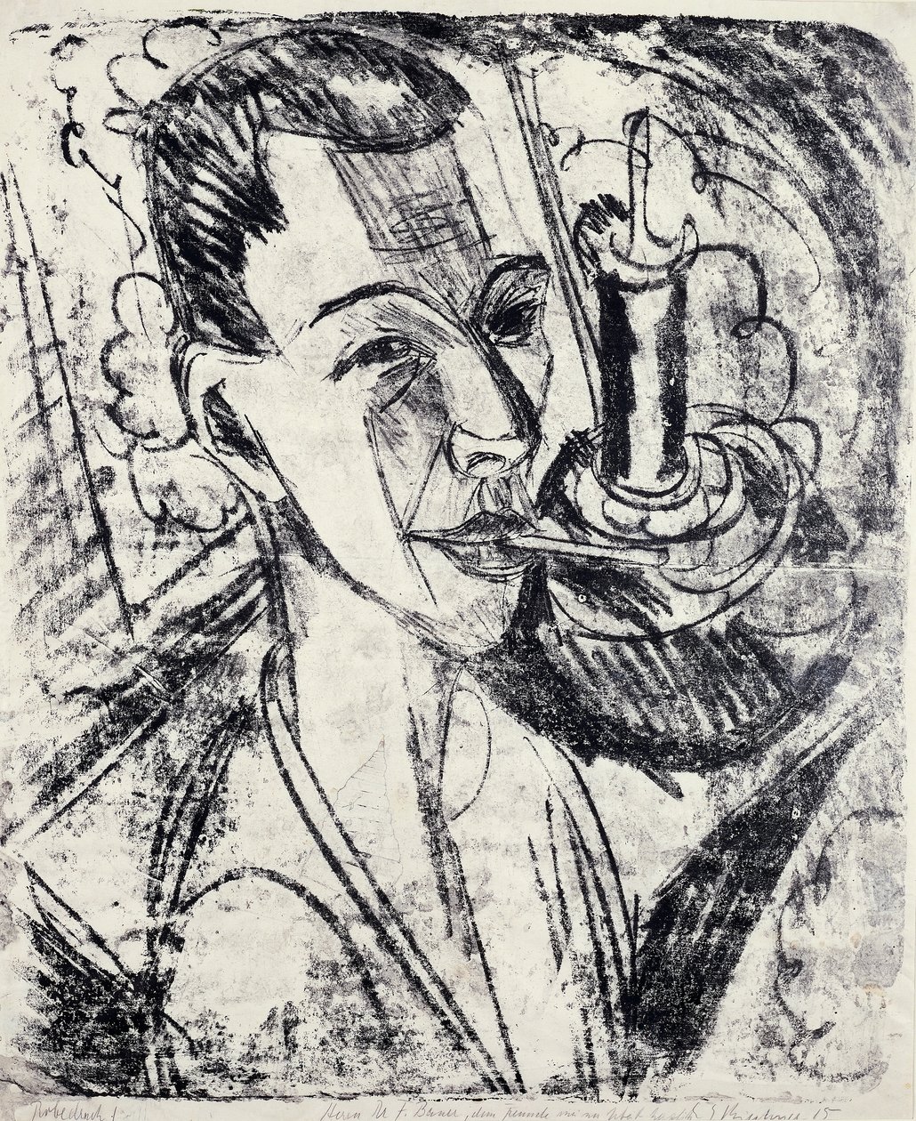 Zelfportret met sigaret door Ernst Ludwig Kirchner