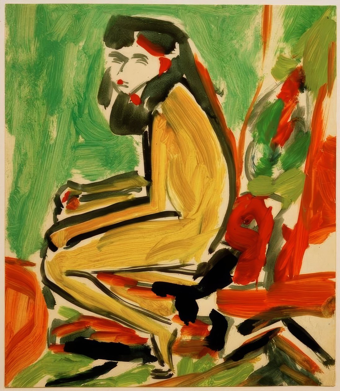 Zittende Fränzi met wit gezicht door Ernst Ludwig Kirchner