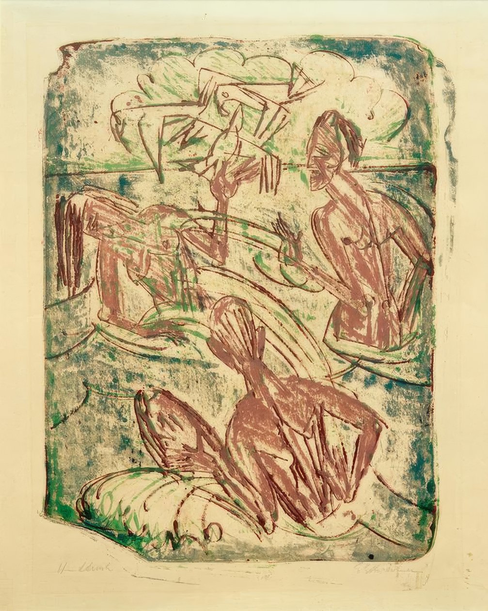 Spetterende badende door Ernst Ludwig Kirchner
