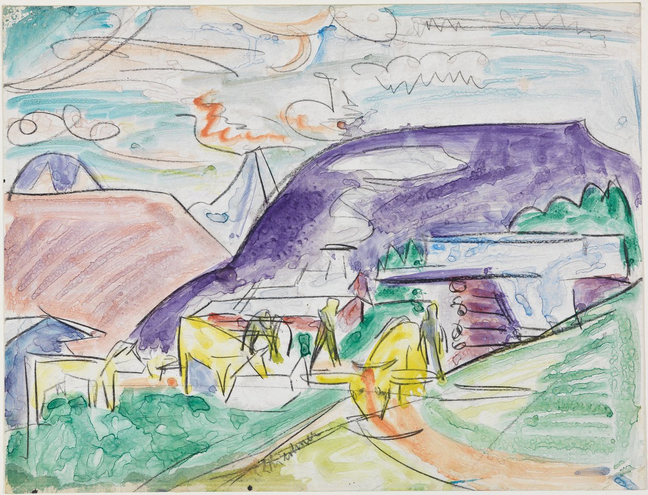Stafelalp met koeien door Ernst Ludwig Kirchner