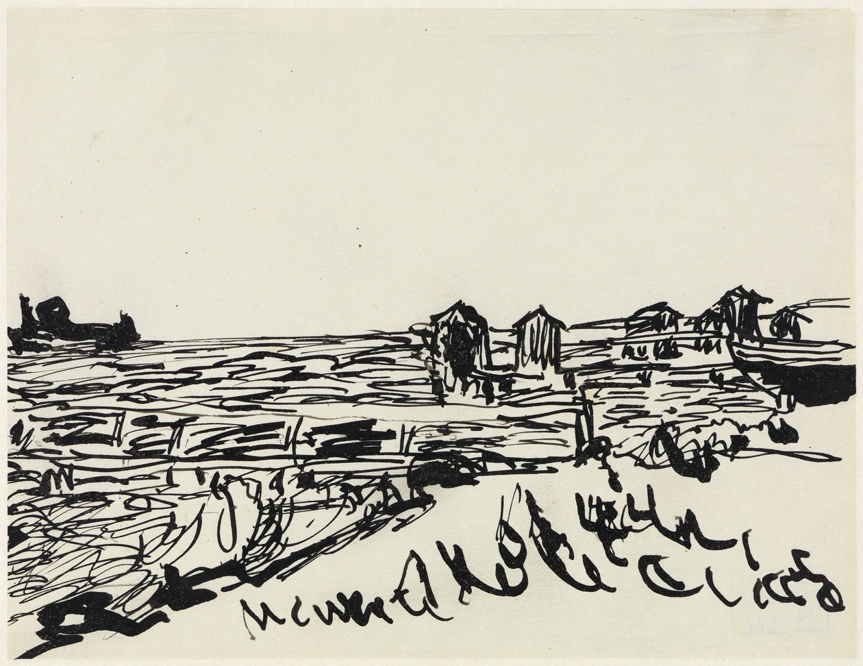 Strand met badkoetsen door Ernst Ludwig Kirchner