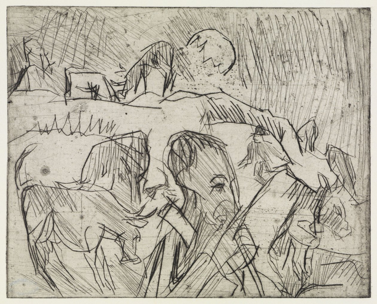 Studie Mardersteig / Herder met koeien op de berg door Ernst Ludwig Kirchner