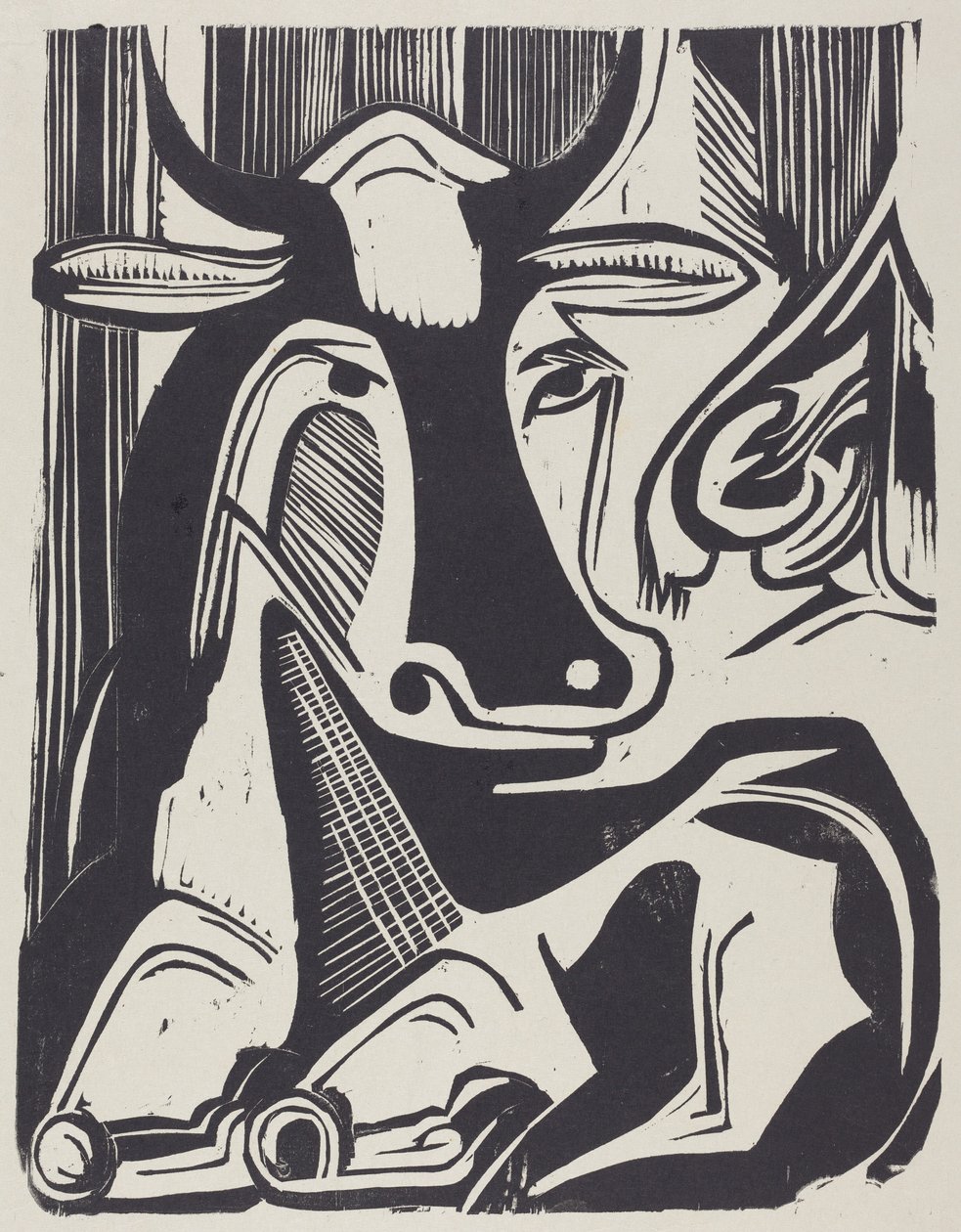 The Large Cow Lying Down (Grote liggende koe) door Ernst Ludwig Kirchner