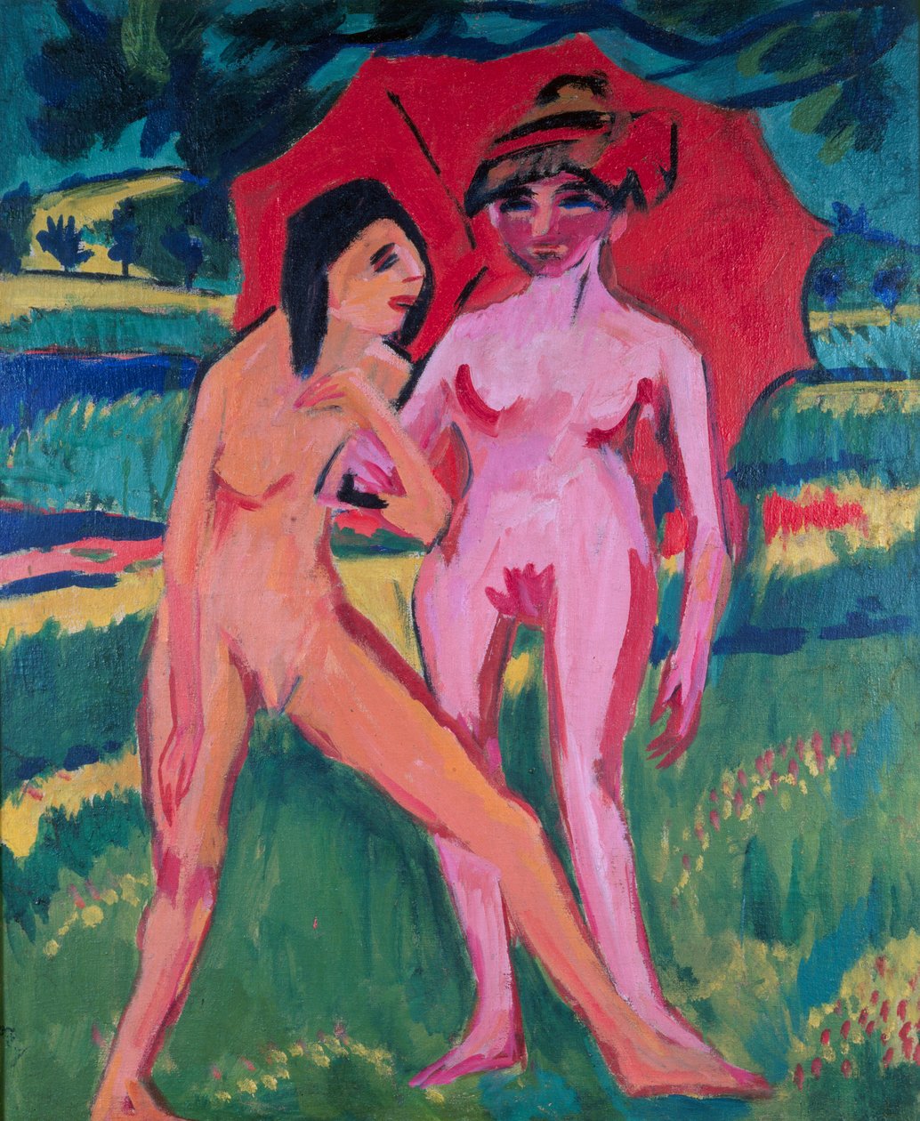 Twee meisjes onder een paraplu door Ernst Ludwig Kirchner