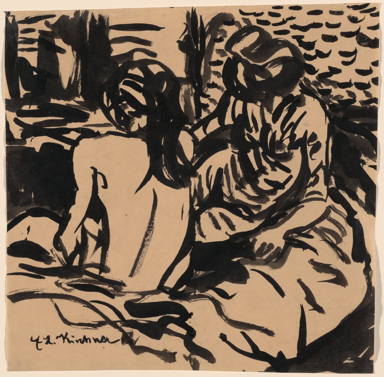 Twee Naakten op een Bed (Isabella en een Jonger Meisje) door Ernst Ludwig Kirchner