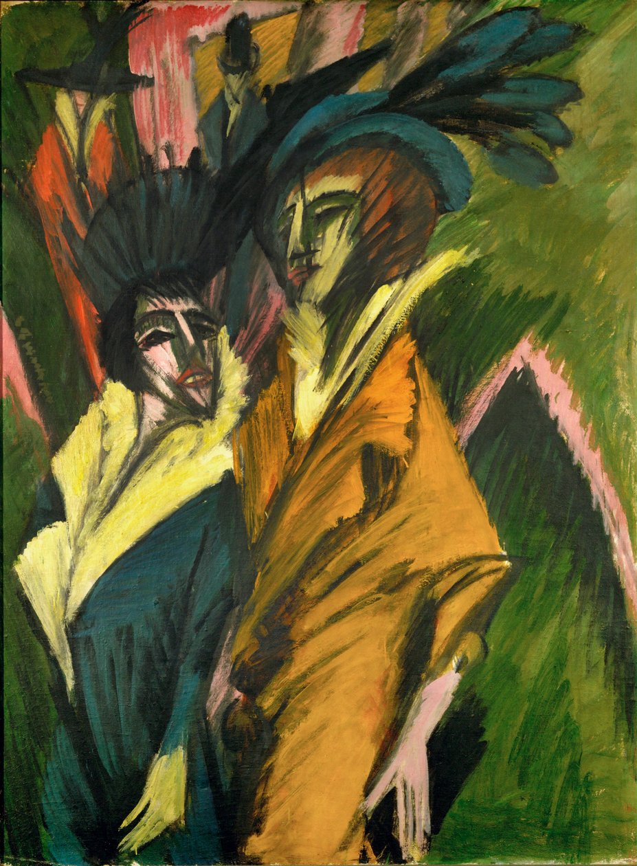 Twee vrouwen (olieverf op doek) door Ernst Ludwig Kirchner