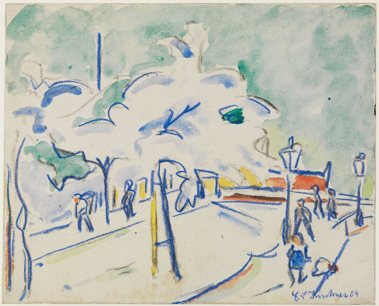 Oever met bomen (Dresden) door Ernst Ludwig Kirchner