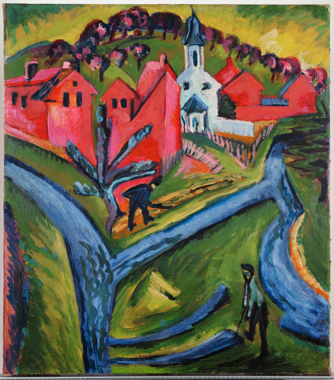 Dorp met blauwe wegen (schilderij op doek) door Ernst Ludwig Kirchner