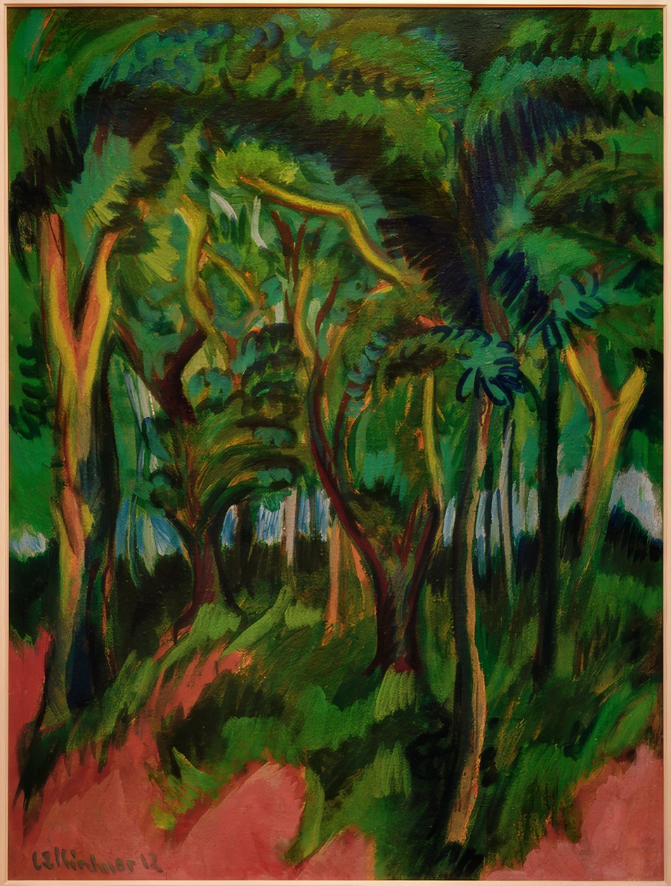 Bosinterieur met roze voorgrond door Ernst Ludwig Kirchner