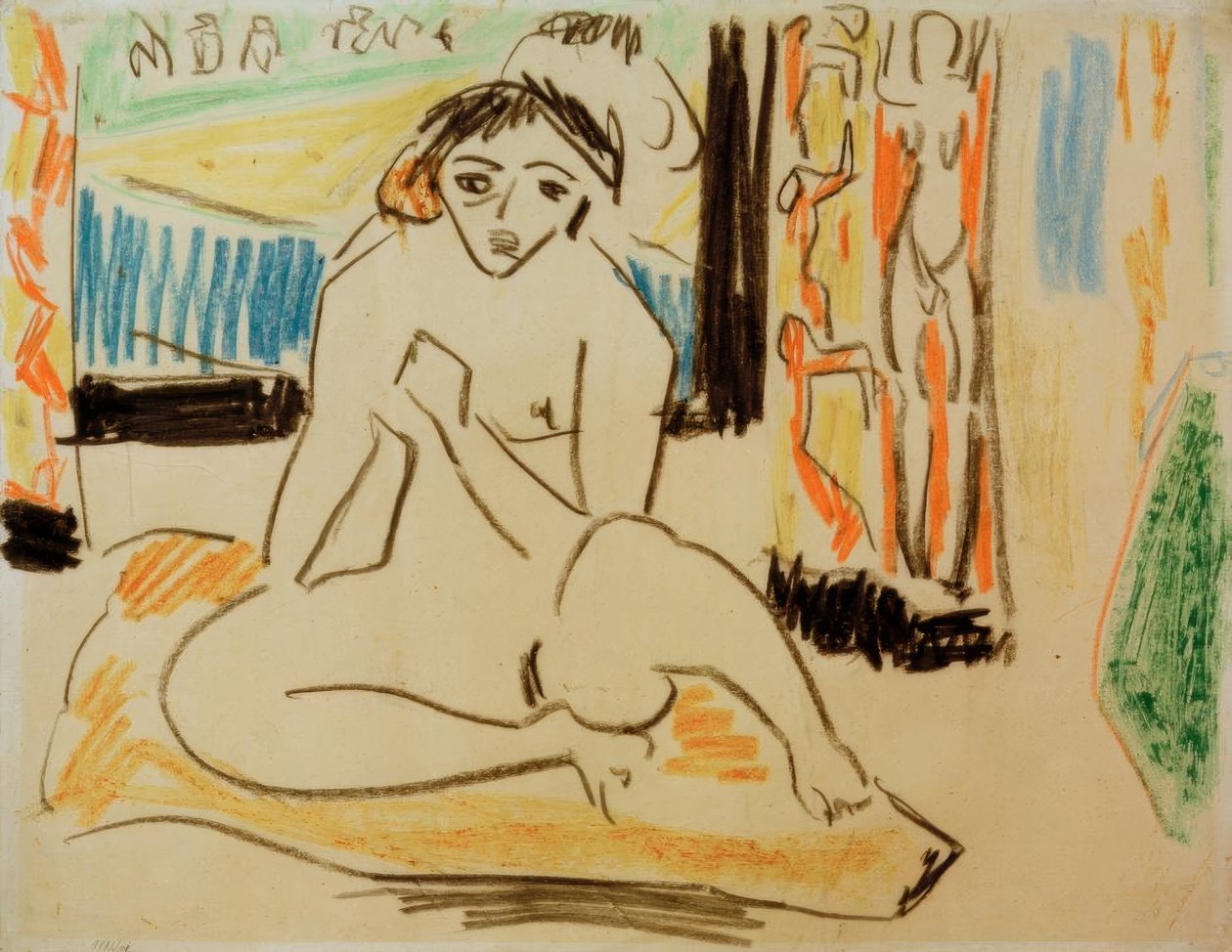 Vrouwelijk naakt in spiegel door Ernst Ludwig Kirchner