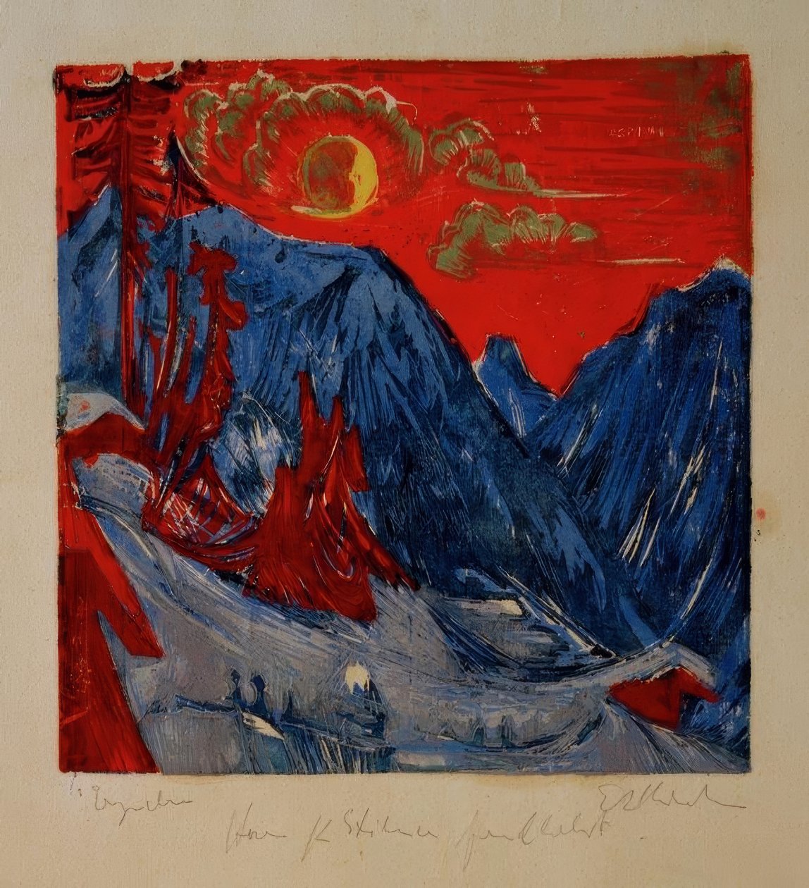 Wintermaan nacht door Ernst Ludwig Kirchner