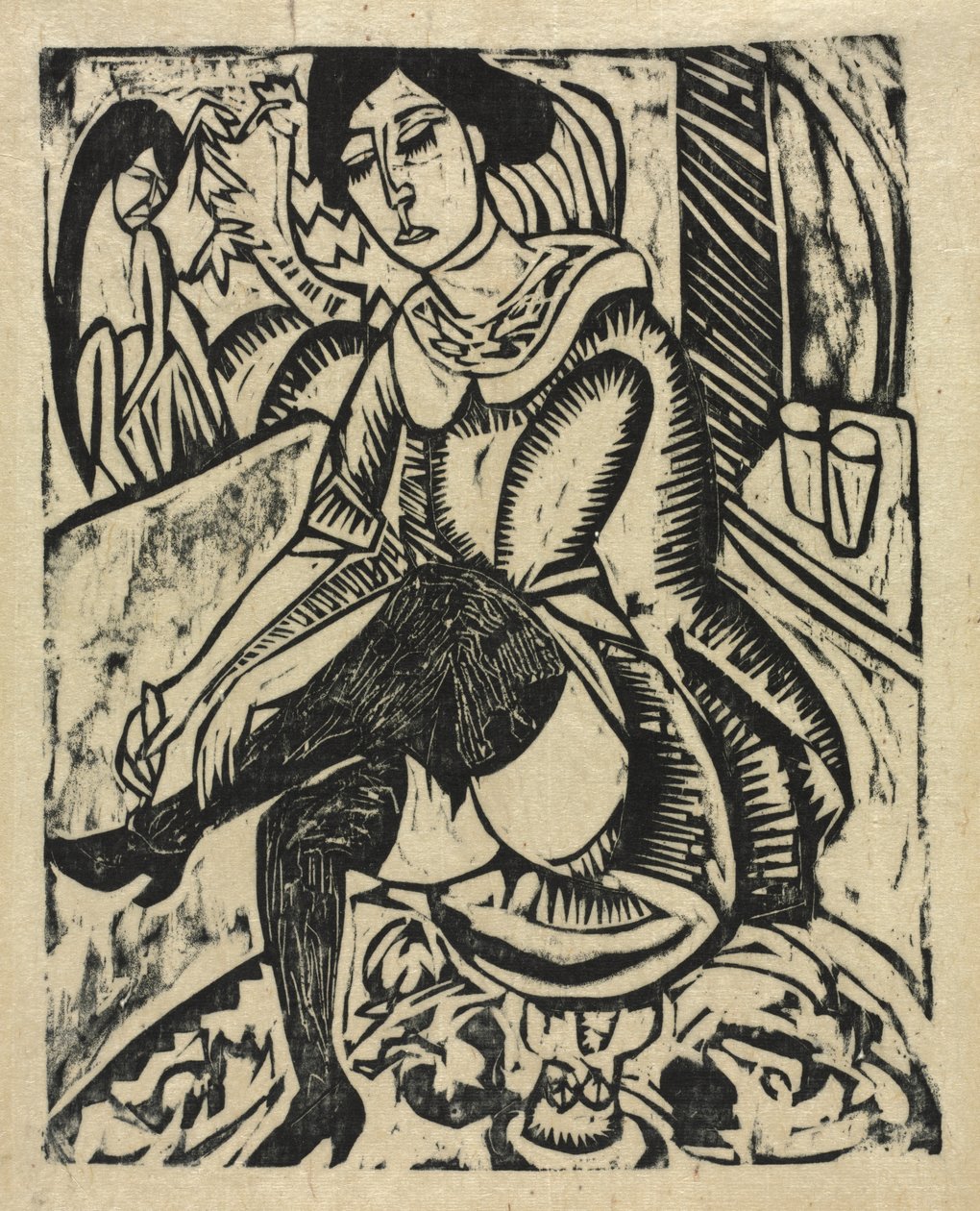 Vrouw die haar Schoenen Aantrekt door Ernst Ludwig Kirchner