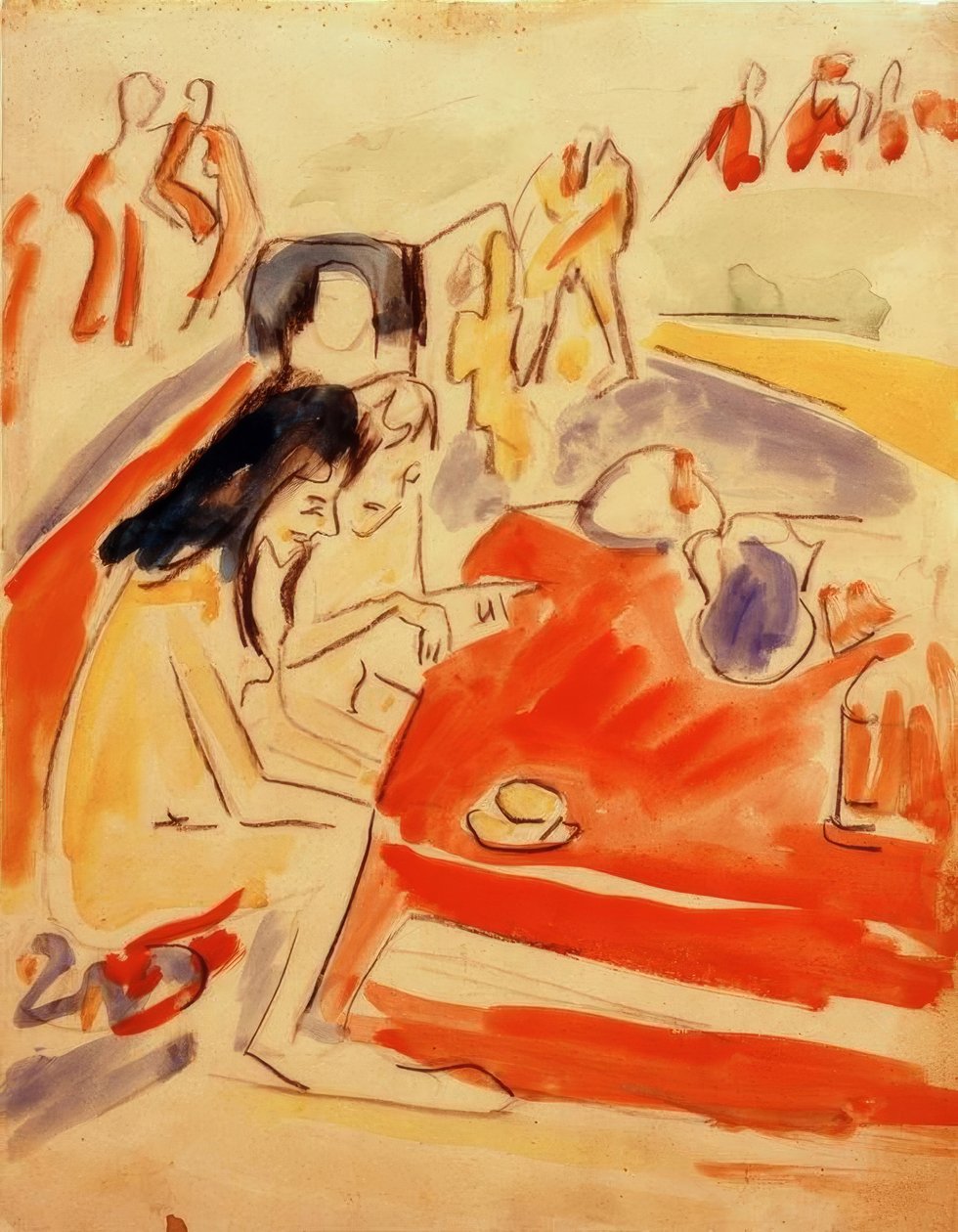Twee meisjes aan tafel door Ernst Ludwig Kirchner
