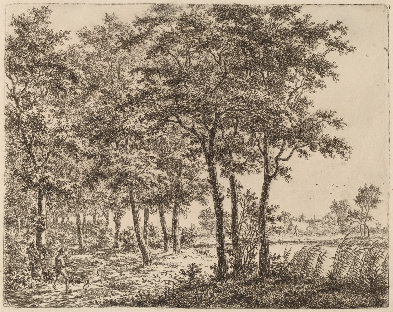Landschap met een boer die brandhout draagt, ca. 1800 door Ernst Willem Jan Bagelaar