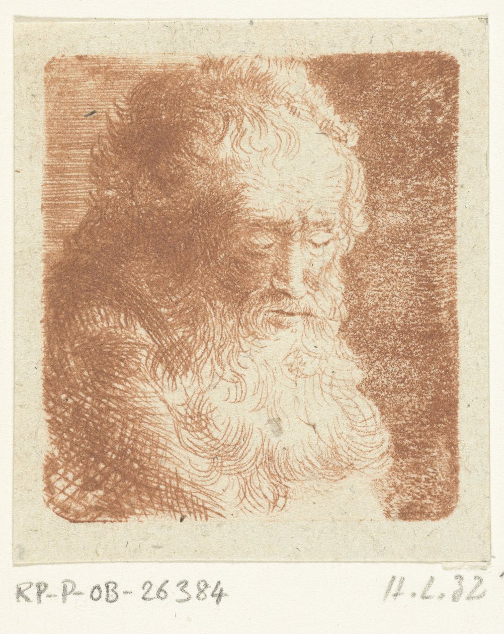 Oude man met baard met de blik naar beneden gericht: driekwart, naar rechts door Ernst Willem Jan Bagelaar