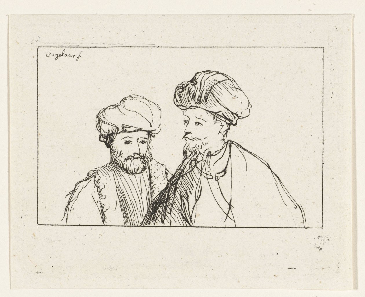 Portret van twee mannen met tulband door Ernst Willem Jan Bagelaar