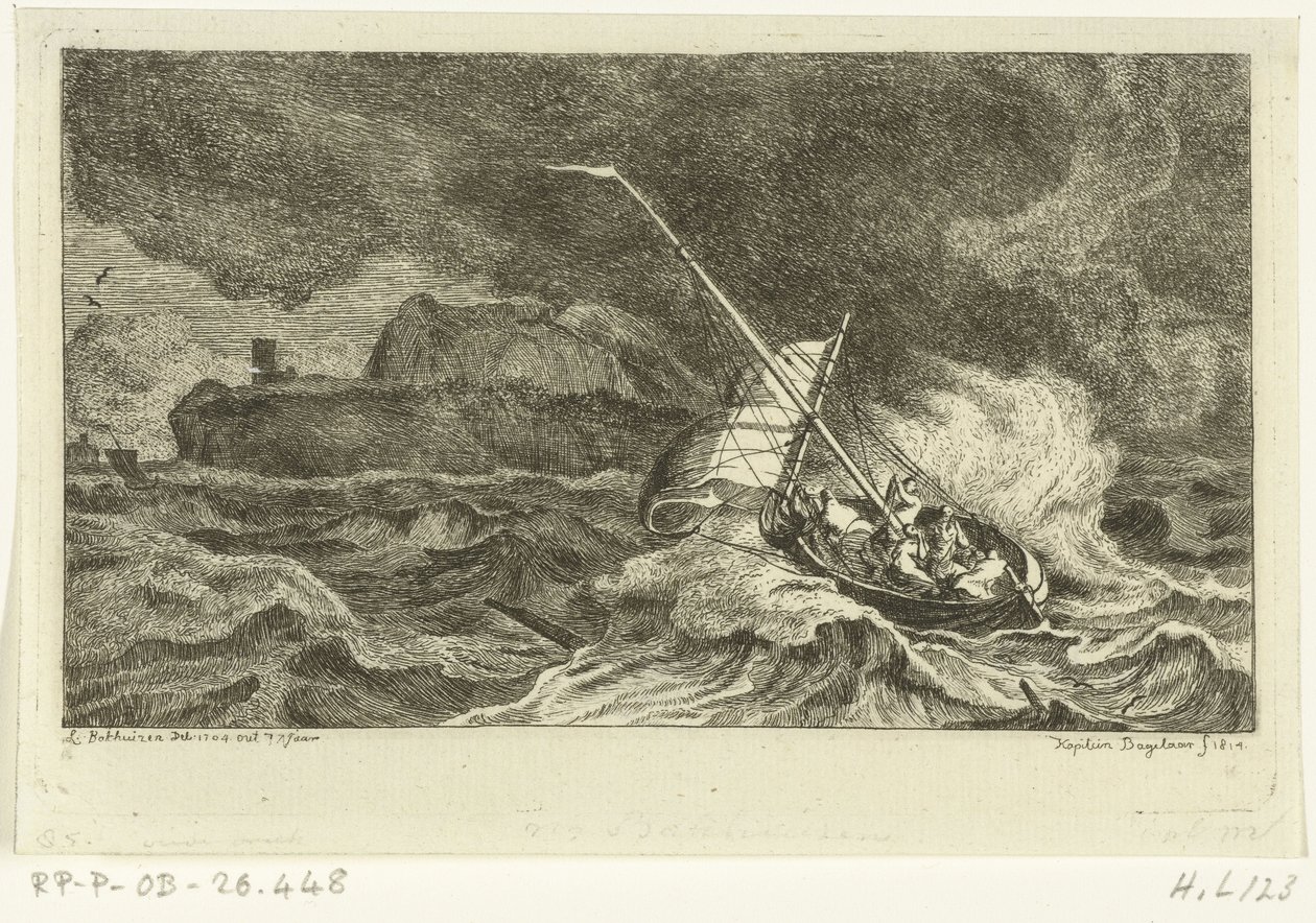 Zeilboot op stormachtige zee door Ernst Willem Jan Bagelaar
