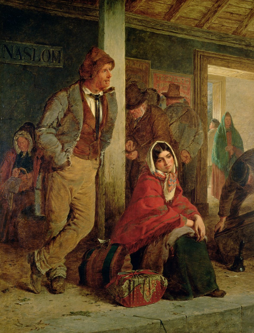 Ierse Emigranten Wachten op een Trein, 1864 door Erskine Nicol