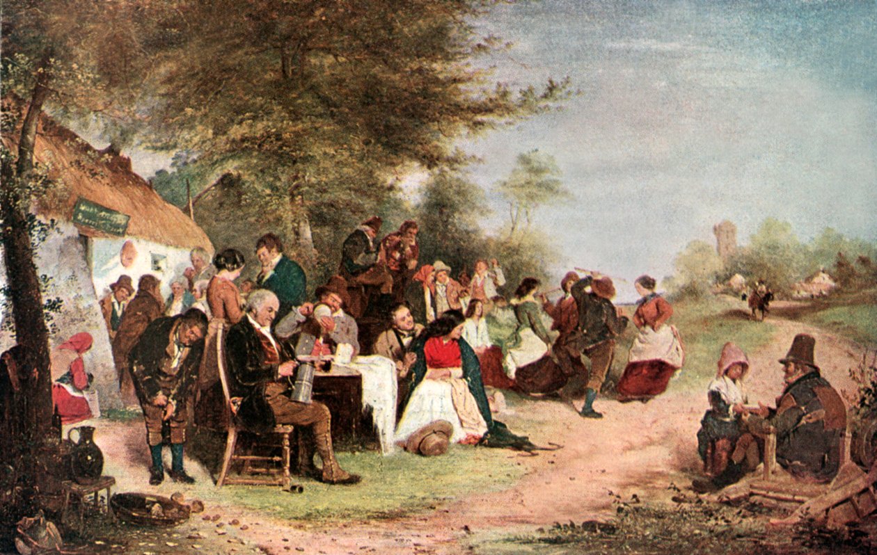 Een Ierse vrolijkheid (kleurenlitho) door Erskine Nicol