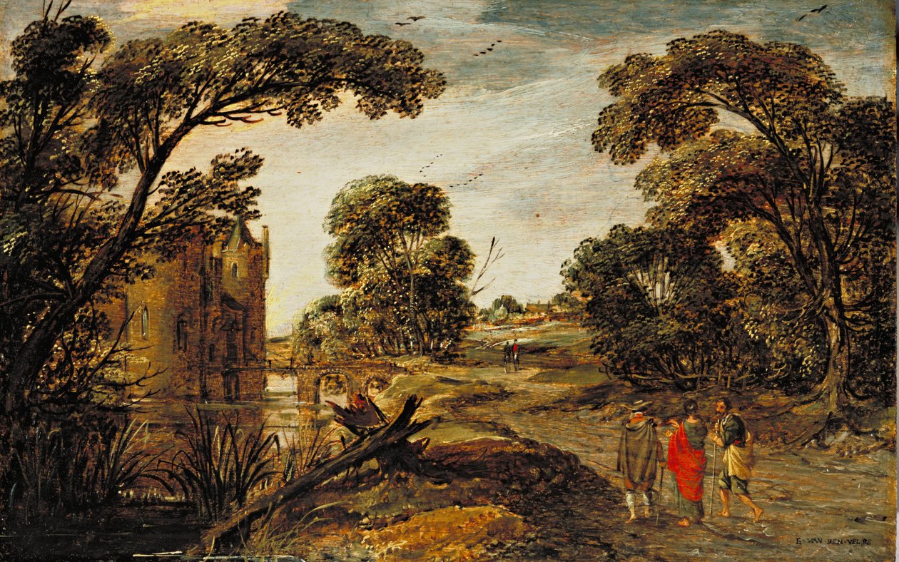 Zomerlandschap (De weg naar Emmaüs) 1612-13 door Esaias van de Velde