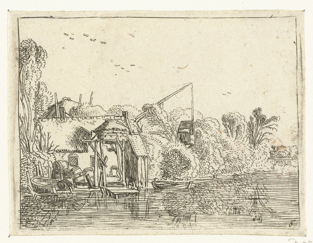 Brouwerij aan de oever van een rivier (Kleine landschappen) door Esaias van de Velde