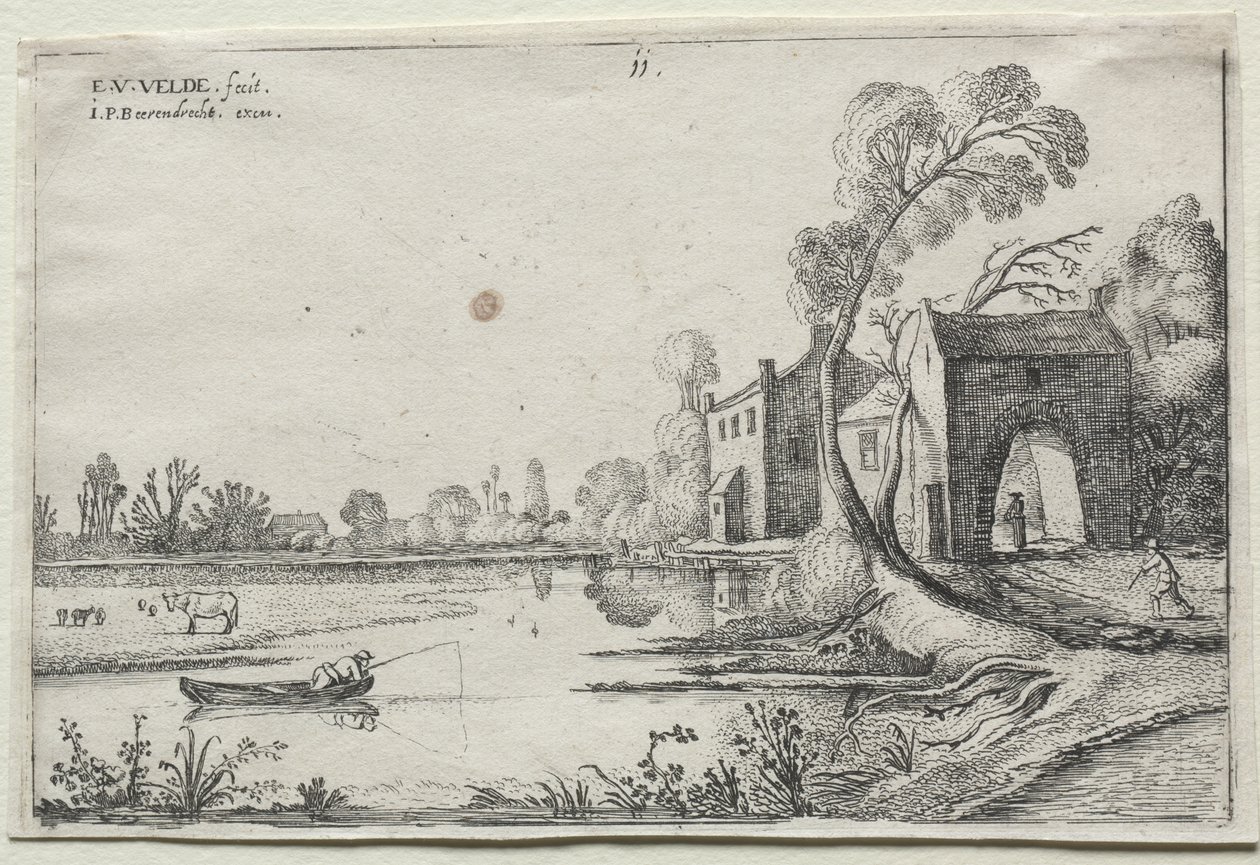 Landschap met een Rivier en een Poortgebouw door Esaias van de Velde