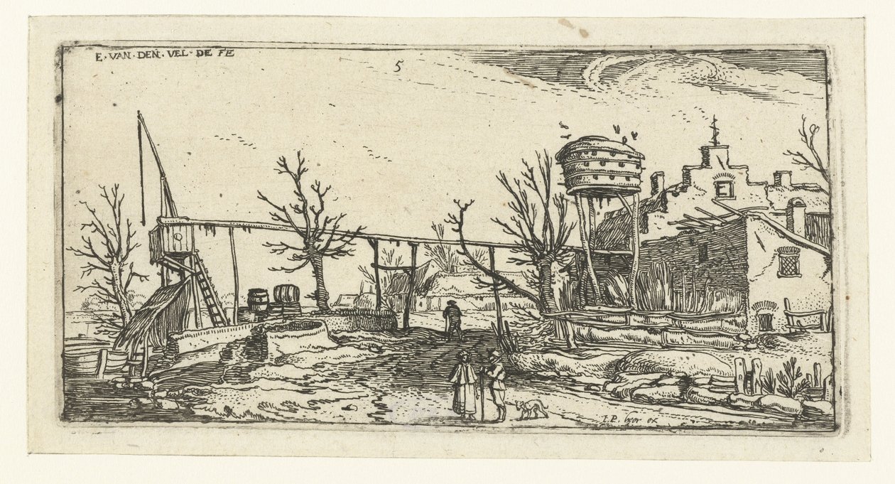 Landschap met een brouwerij (Landschappen) door Esaias van de Velde