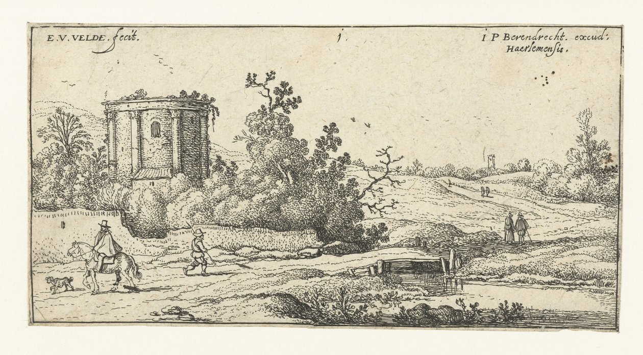 Landschap met ruïne van een romeinse tempel door Esaias van de Velde
