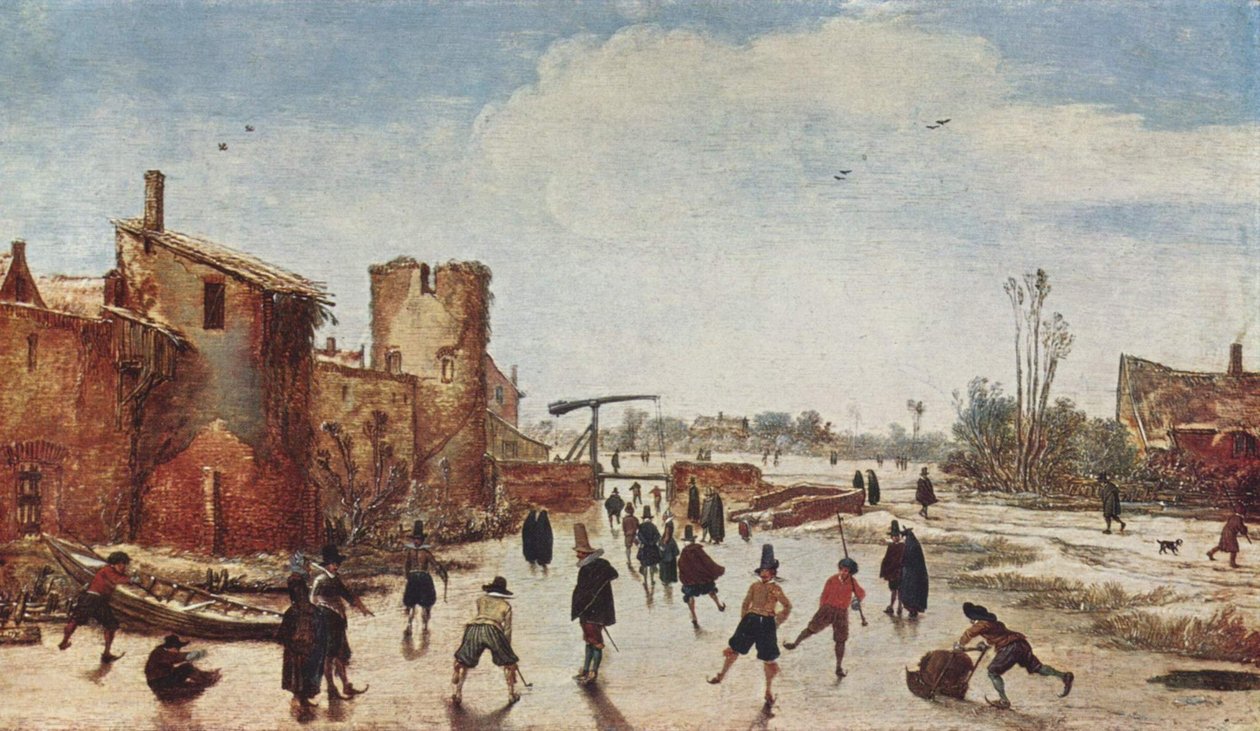 Schaatsen bij de stadsmuur door Esaias van de Velde