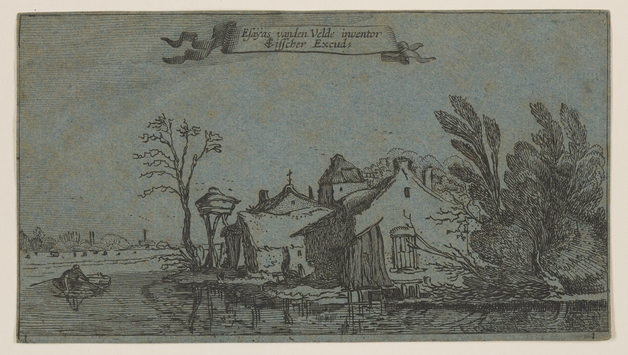 Boerderij rechts van een rivier door Esaias van den Velde I