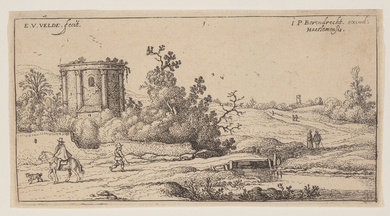 Ruïnes van een Romeinse tempel, uit Landschappen door Esaias van den Velde I