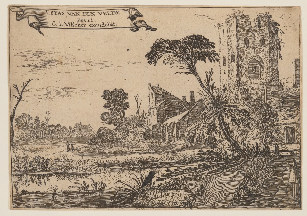 Twee monniken op een pad door Esaias van den Velde I