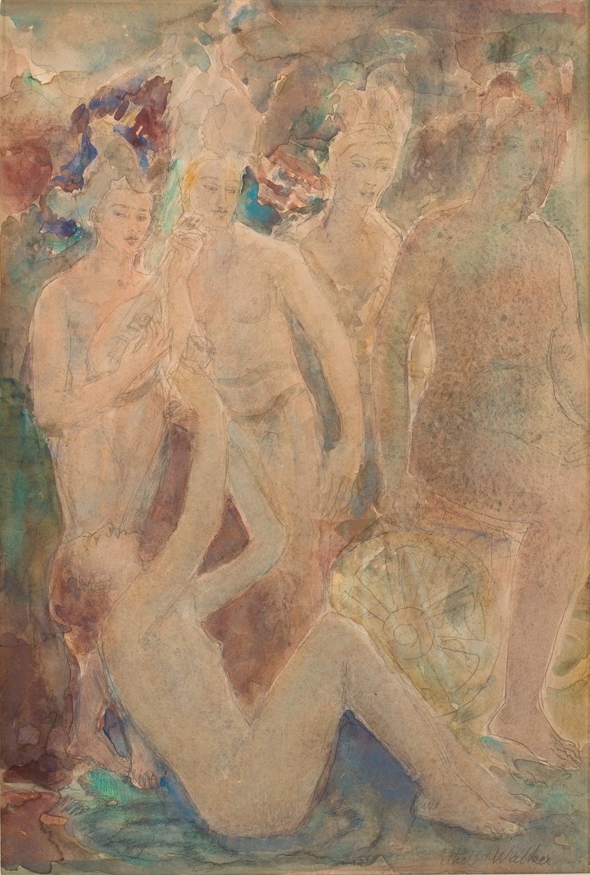 Het voorbijgaan van de nacht, ca. 1924 (aquarel en potlood op papier) door Ethel Walker