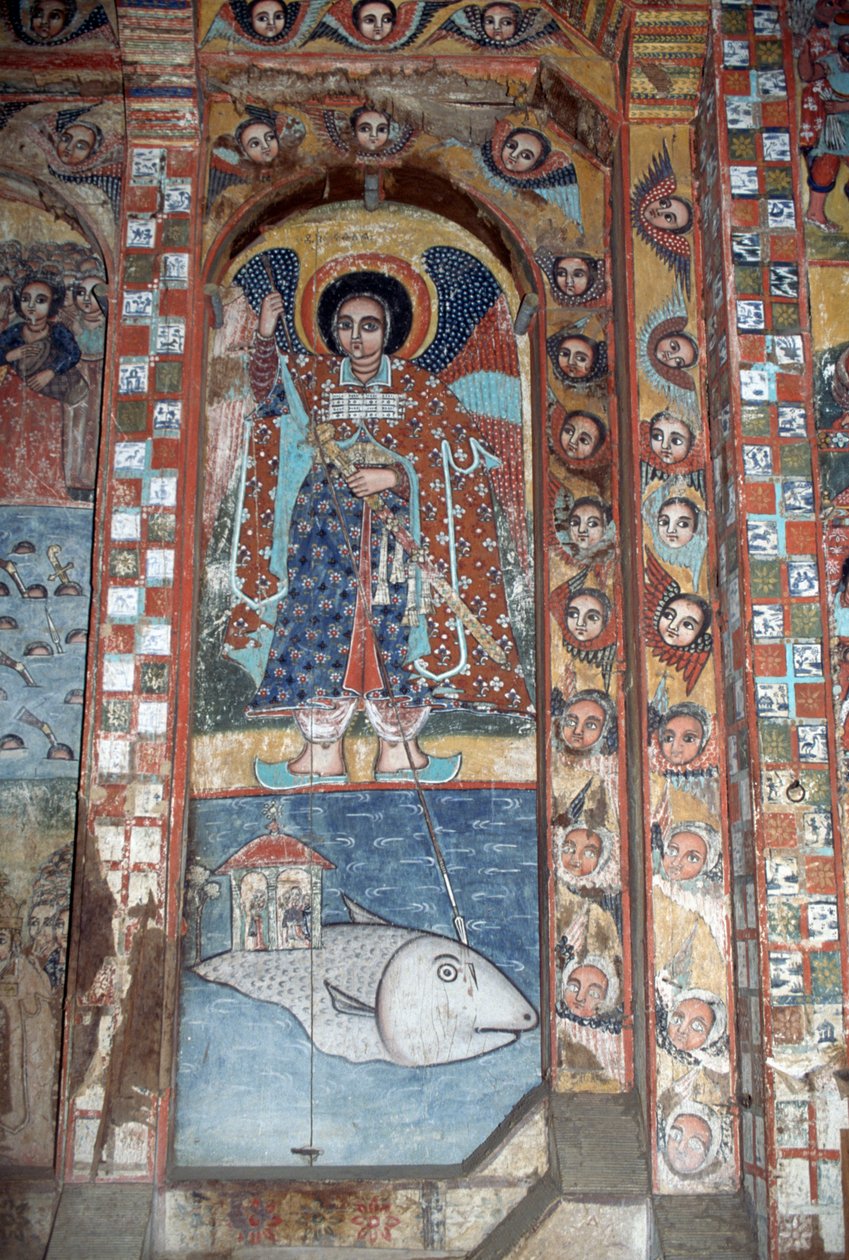 Engel, fresco in de kerk van Narga Selassie, Dek eiland, Tanameer, Ethiopië door Ethiopian School