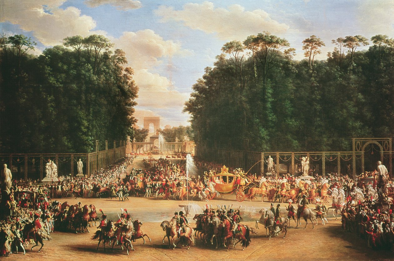 De intocht van Napoleon en Marie-Louise in de Tuilerieën op hun trouwdag, 2 april 1810 door Etienne Barthelemy Garnier