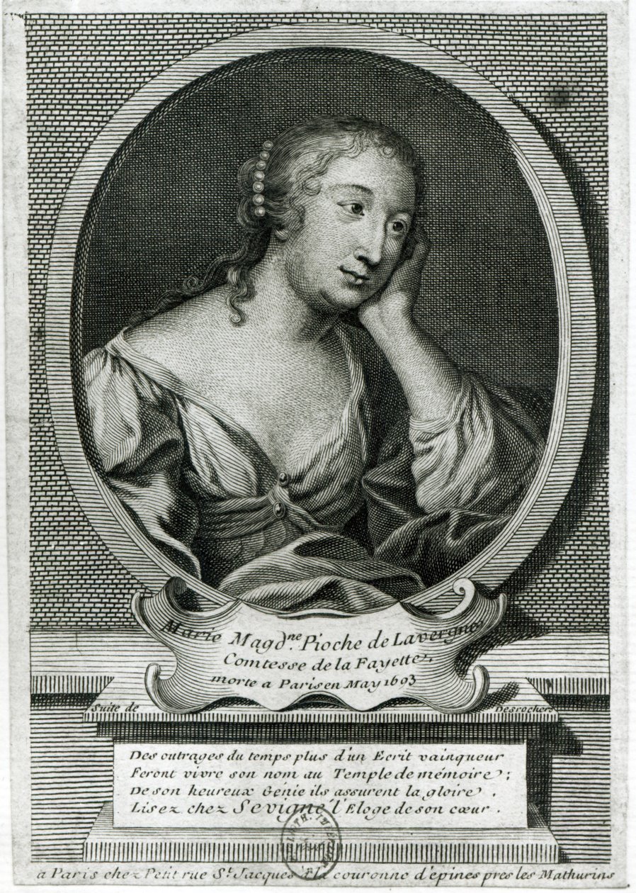 Medailonportret van Madame de La Fayette, Franse romanschrijfster door Etienne Jehandier Desrochers